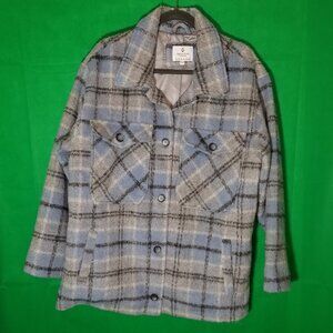Jade & Ivory Plaid Shacket Women XL Blue Gray Cowgirl Mountain Cabin Lodge Wool